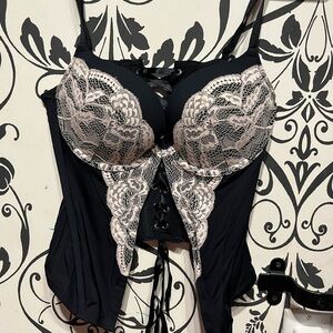 La SENZA Black and Cream Lace Bustier